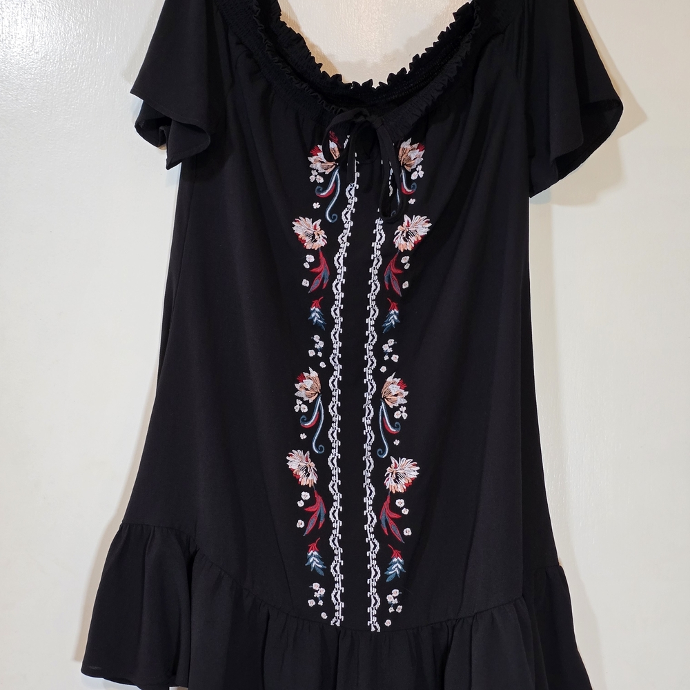 Love Fire Black Ruffled Mini Dress with Pink Embellishments